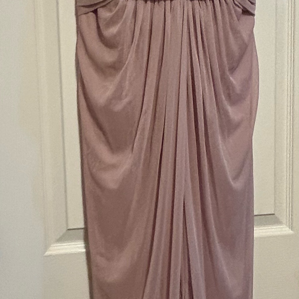 David’s Bridal Bridesmaid Dress Style F15749 Sleeveless Mesh Long in Cameo Color - Picture 2 of 6
